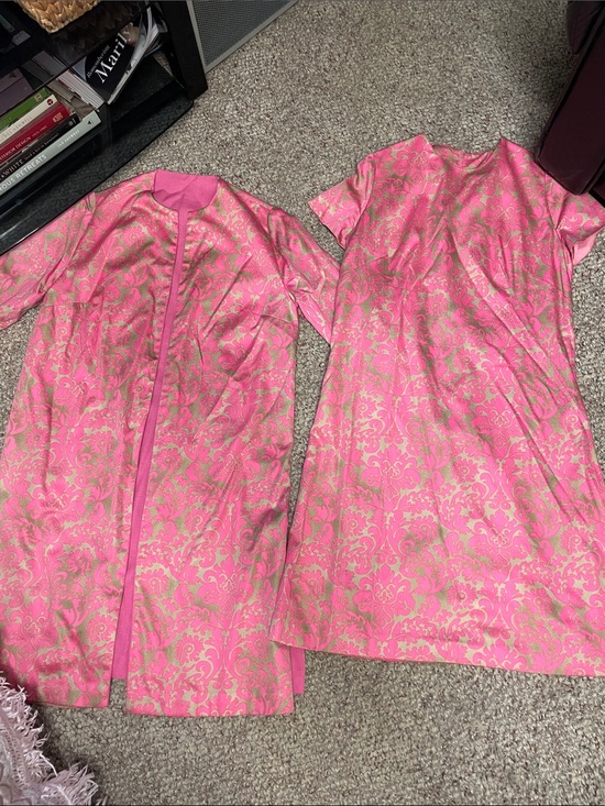 Vintage Dresses & Skirts - Vintage 60s Pink gold Brocade Coat and sheath Dress Set- amazing condition